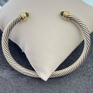 David Yurman 925 & 14k gold 5mm Cable Bracelet with Peridot-Medium